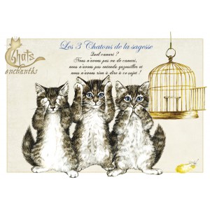 Carte postale Les Trois Chatons de la Sagesse de Séverine Pineaux 