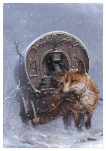 Lutin et le Renard Attelé, carte postale de Jean-Baptiste Monge