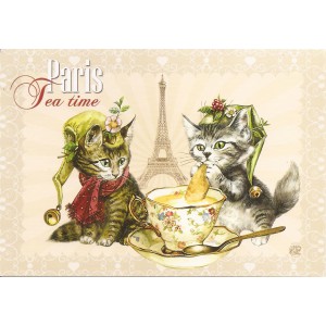 Tea time, Carte postale de Séverine Pineaux  - Chats de Paris