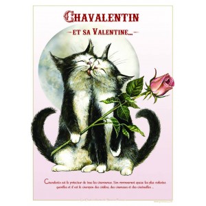 Affichette de chat de Séverine Pineaux, Chavalentin et sa Valentine de la collection des Chats Enchantés