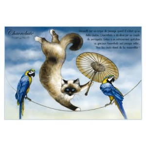 Carte postale de chat de Séverine Pineaux, Chacrobate, coll. Chats enchantés 2014