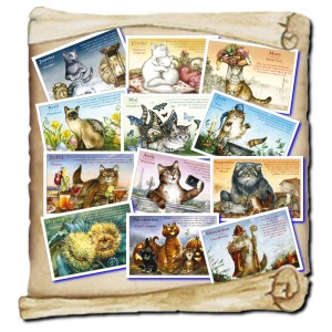 12 Cartes postales de chats de Séverine Pineaux, Chats de l'année
