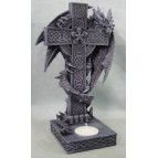 Bougeoir dragon sur croix celtique à têtes de mort