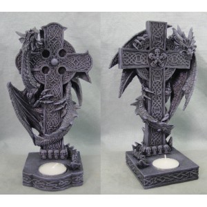 2 bougeoirs figurines dragons et croix celtiques