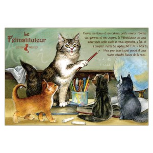 Félinstituteur, carte postale de chat de Séverine Pineaux. Coll. Métiers des chats, éd. Au Bord des Continents