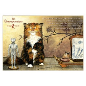 Chacuponcteur, carte postale de chat de Séverine Pineaux. Coll. Métiers des chats, éd. Au Bord des Continents