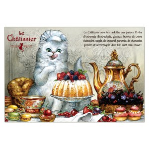 Châtissier, carte postale de chat de Séverine Pineaux. Coll. Métiers des chats, éd. Au Bord des Continents