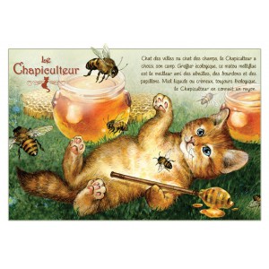 Chapiculteur, carte postale de chat de Séverine Pineaux. Coll. Métiers des chats, éd. Au Bord des Continents