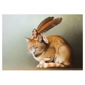 Carte postale « La fée sur le chat roux », carte postale féerique de Erlé Ferronnière