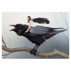 Carte postale « La fée sur le corbeau », carte postale féerique de Erlé Ferronnière