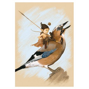 Carte postale « Le pixie sur le geai », carte postale originale de Erlé Ferronnière