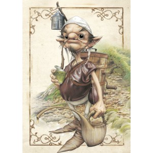 Lutin cultivateur, carte postale féerique de Brucero