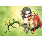 Carte postale de Brucero : Le lutin et le petit dragon