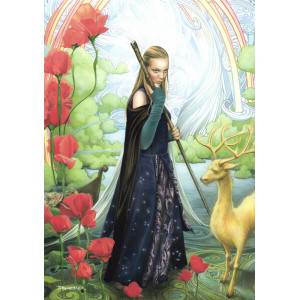 Carte postale de Brucero : Prêtresse d'Avalon et le cerf d'or