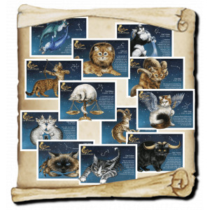 12 cartes postales Chats du Zodiaque de Séverine Pineaux