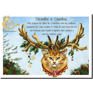 Carte postale de Séverine Pineaux : Décembre Charibou, carte postale Année des Chats chimériques