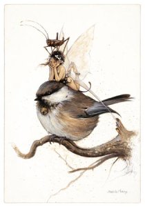 Fée et Mésange sur la Branche de Jean-Baptiste Monge - Fées et Oiseaux