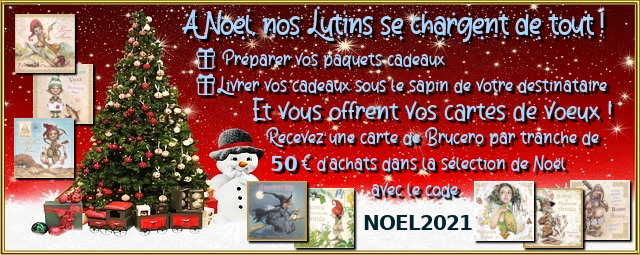 Une carte de vœux de Brucero offerte par tranche de 50€ d achats avec le code NOEL2021