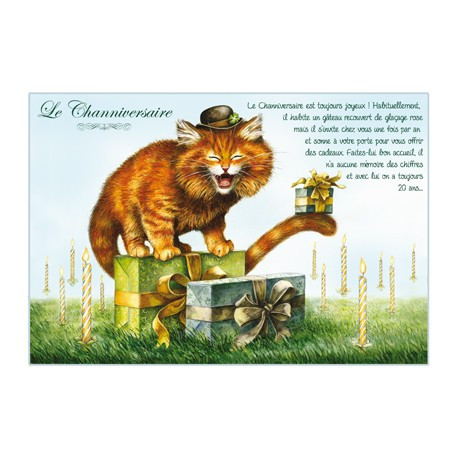 Carte postale de chat de Séverine Pineaux, Channiversaire, coll. Chats enchantés 2014