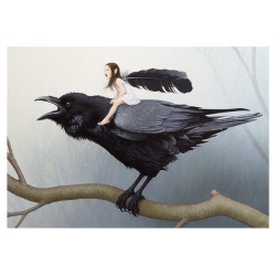 Carte postale « La fée sur le corbeau », carte postale féerique de Erlé Ferronnière