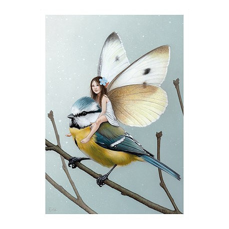 Carte postale « La fée sur la mésange bleue », carte postale féerique de Erlé Ferronnière