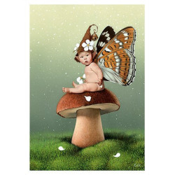 Carte postale « Le bébé fée sur un champignon », carte postale féerique de Erlé Ferronnière