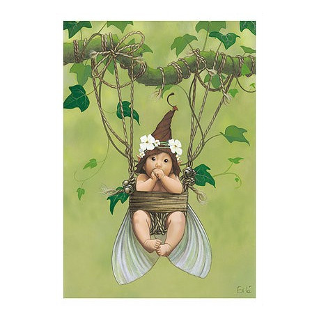 Carte postale « Le bébé fée suspendu », carte postale originale de Erlé Ferronnière
