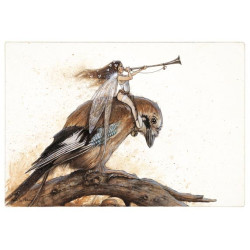 Fée à la Trompette sur le Geai de Jean-Baptiste Monge - Fées et Oiseaux